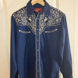 Rodeo Clothing Co Mens Shirt Sz M Pearl Snap Long Sleeve Aztec Southwest Pockets